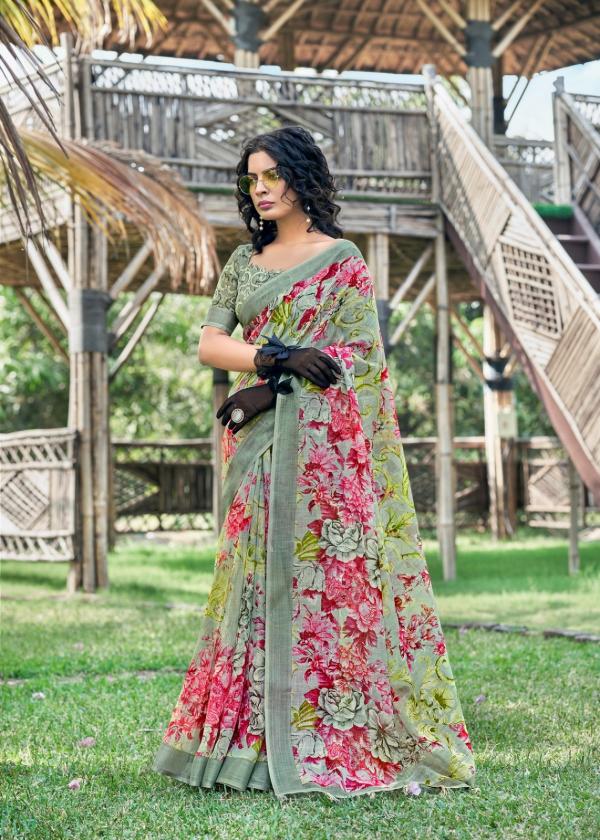 Digital Mount Cottage 1 Floral Printed Linen Saree Collection